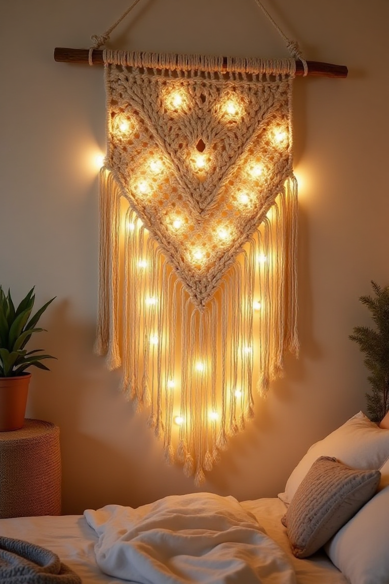 Macramé Glow Wall Hanging for Boho Ambiance