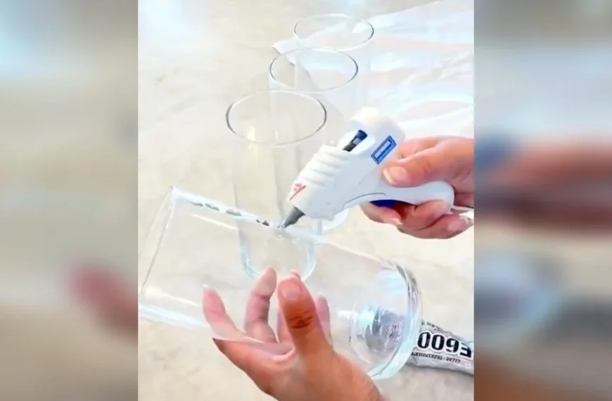 Glue 4 glass vases from dollar store together to turn them into statement piece everyone will love