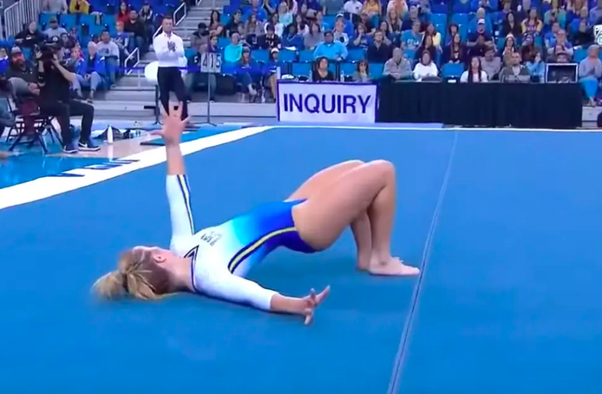 Gymnast ‘falls’ to mat during routine. Her next move has entire crowd screaming